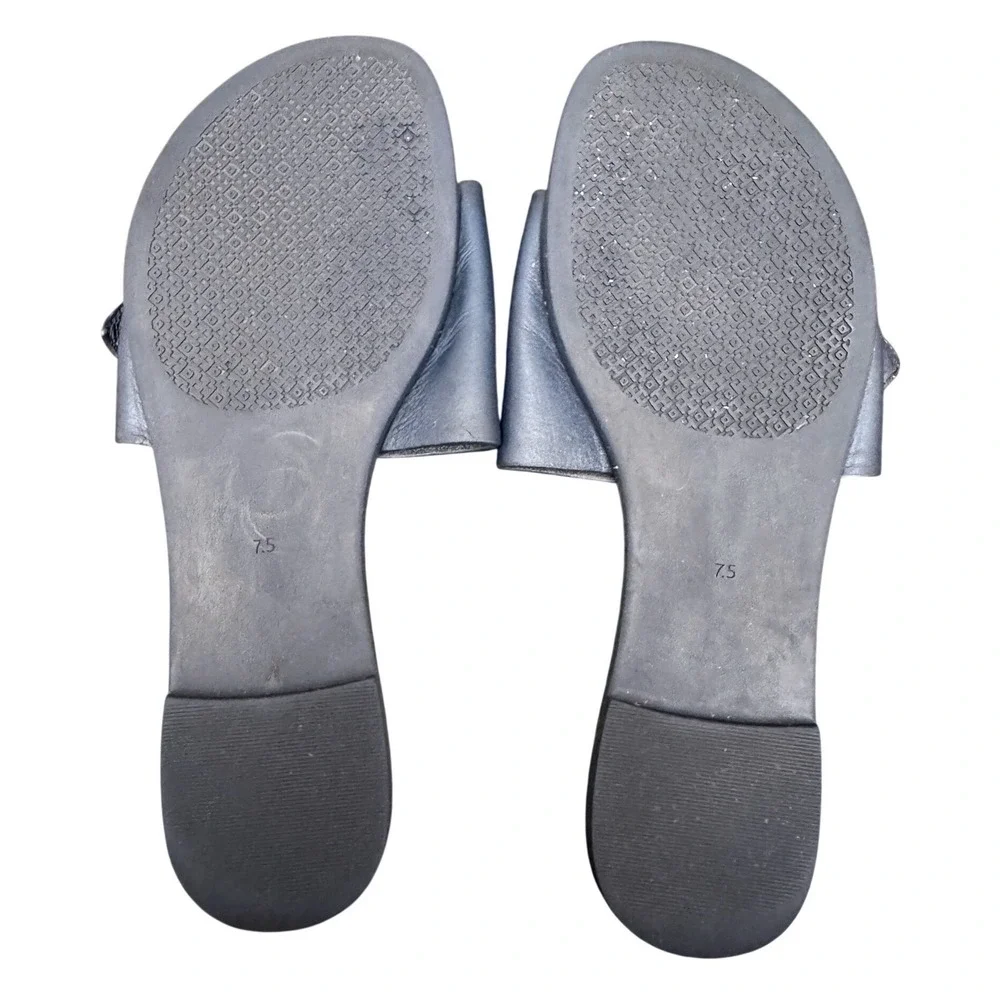Tory Burch Melinda Slides Navy Blue Size 7.5 Flat Summer Leather Sandals